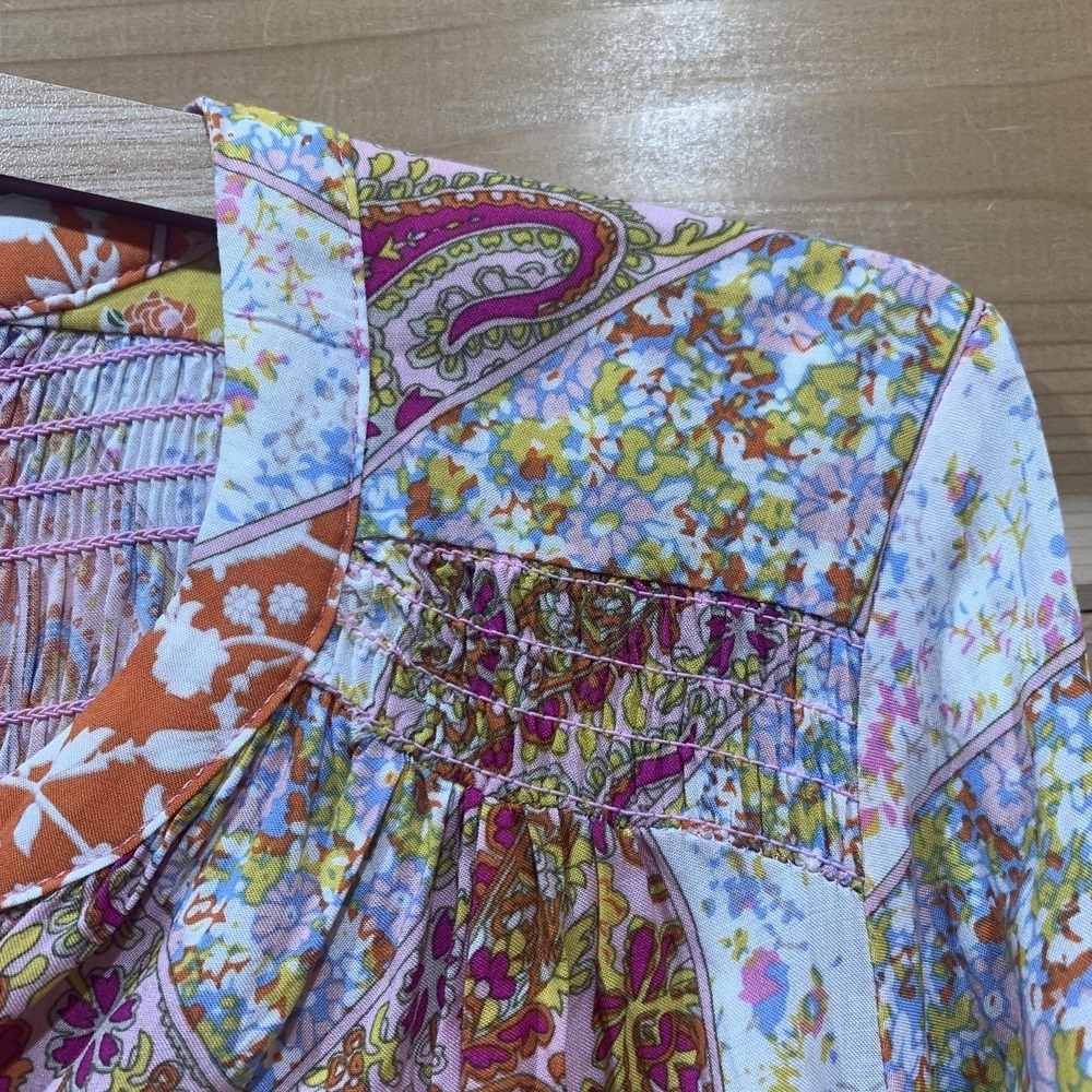 Rose + Olive Blouse Womens Small Multicolor Paisley Floral Button Front Boho - Picture 7 of 13